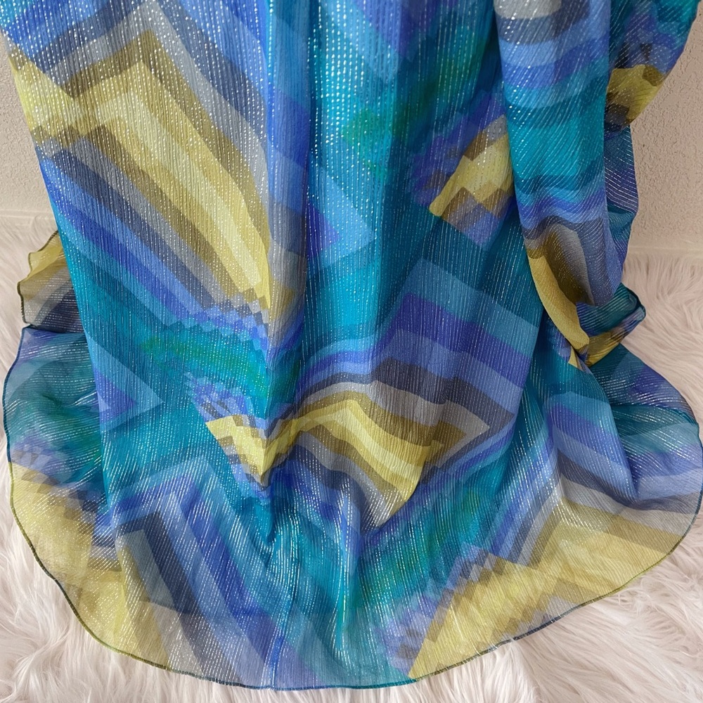 Silk NWOT BCBGMaxAzria Blue and Green halter Maxi Dress - Picture 8 of 12
